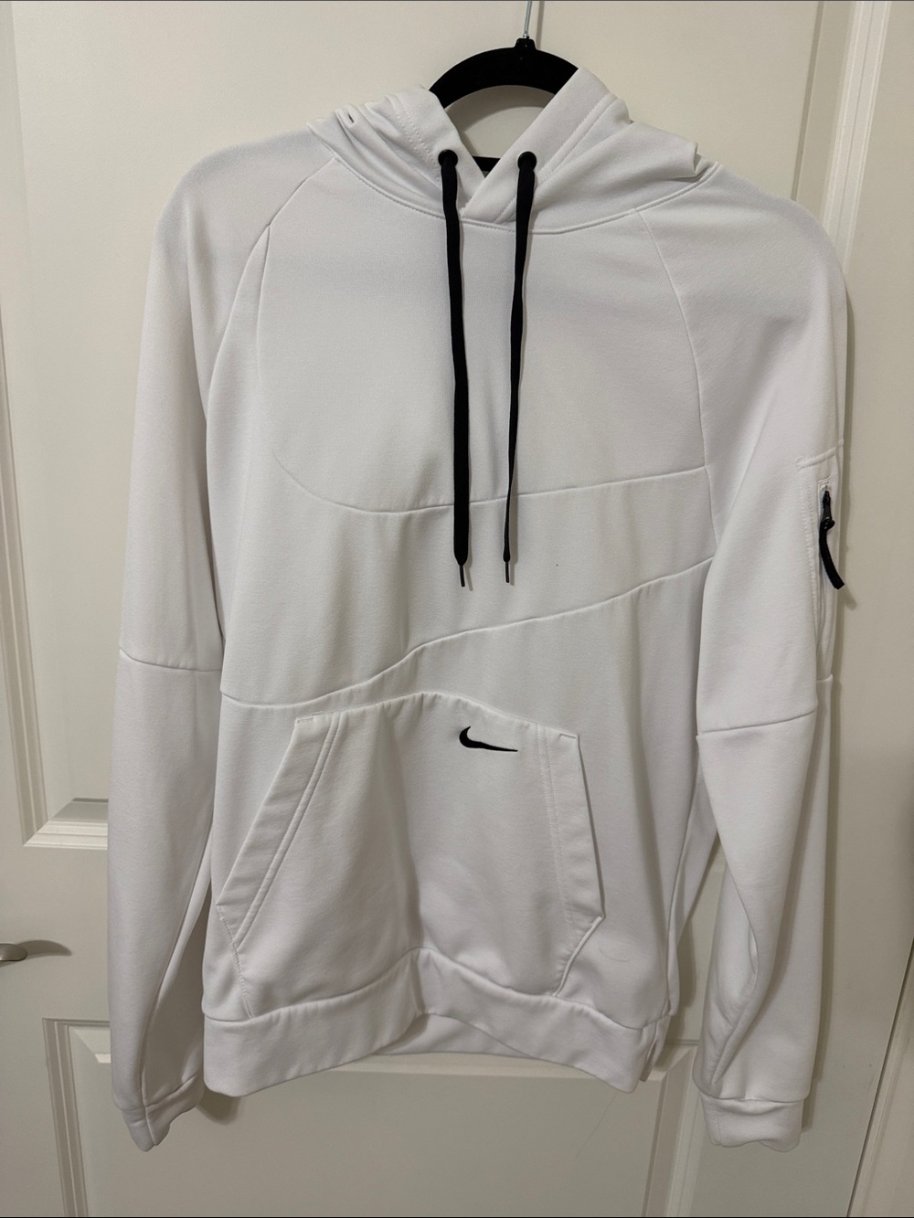 Nike White Hoodie with Black Drawstrings and Logo